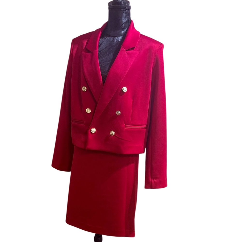 NEW Elegant Red Double-Breasted Women's Jacket